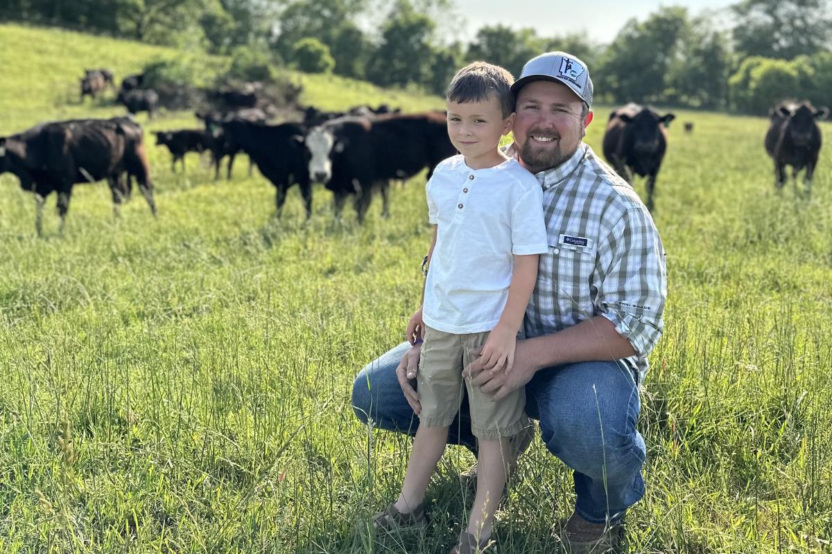Colman Evans (father) and Cole Evans (son) with our cows and favorite bull (HULK).
