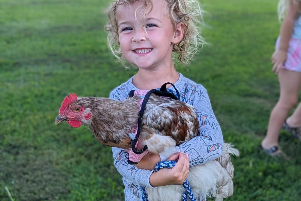 Homestead happiness is leash training your rooster in your favorite boots with wild curls and not a care in the world.