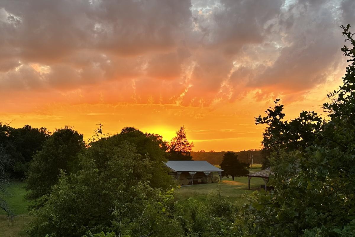 Sunset over the barn at farm at Engelberg in northern Randolph County
